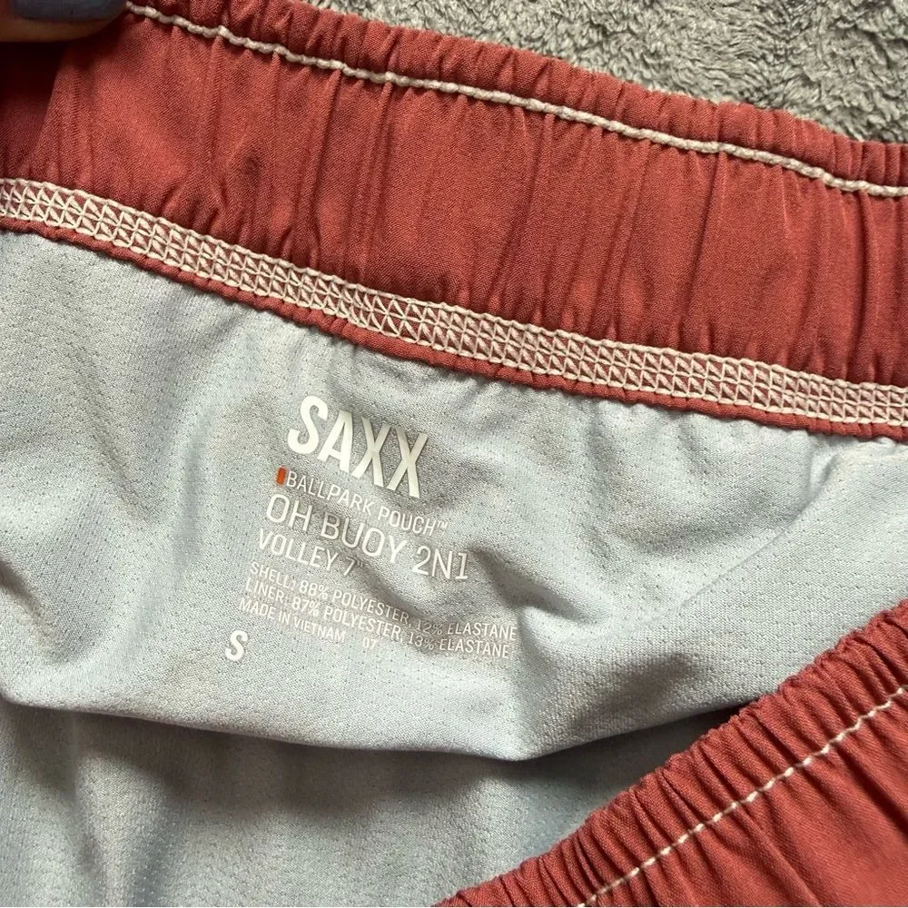 Men’s Small SAXX Oh Buoy 2N1 Volley 7” Desert Red‎ Swim Shorts